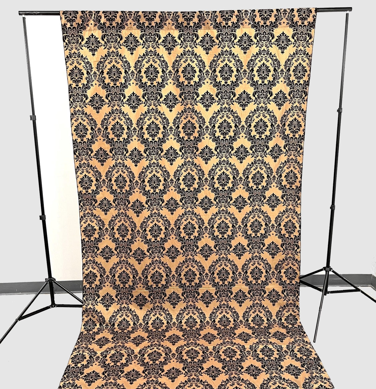 Damask Flocking Taffeta Fabric - Black Flocking Damask, 5 Feet Wide, 1 Panel (1 Panel)
