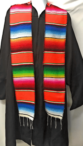 Authentic Mexican Serape Graduation Stole Sash Cotton Fabric - Assorted Stripe Pattern, 5" Wide X 76" Long (1 Piece)