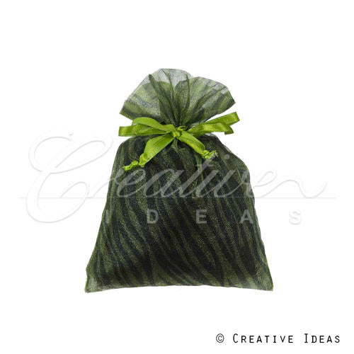 5"X 6.5" Organza Zebra Pouches - Sold By A Dozen Pieces ( 6 Pieces/Inner Pack) (Apple Green/Black)