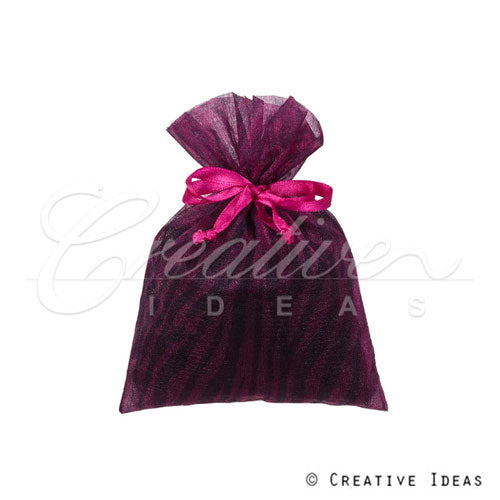 5"X 6.5" Organza Zebra Pouches - Sold By A Dozen Pieces ( 6 Pieces/Inner Pack) (Fuchsia/Black)