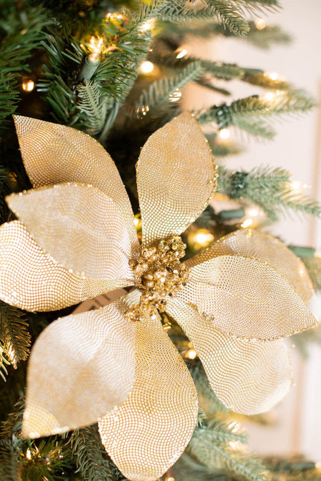24 Inch x 12 Inch Metallic Mirror Fabric Poinsettia Stem – Luxe Reflective Shine for Modern Holiday Elegance