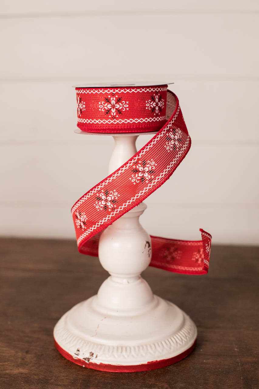 1.5" x 10 Yard Christmas Red Cross Stitch Ribbon