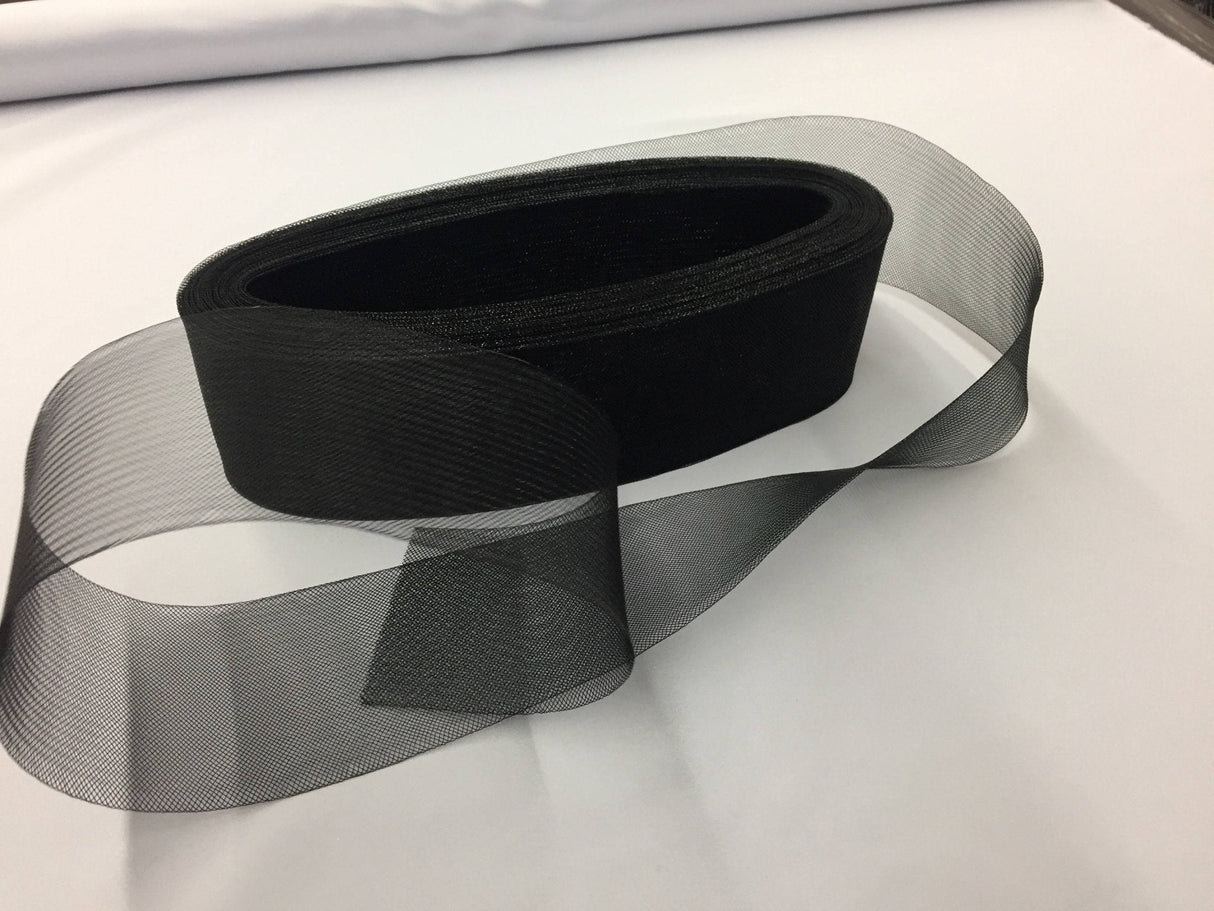 Crinoline Horsehair Braid Trim Polyester Fabric - Black, 4" Width, 50 Yards (50 Yards)