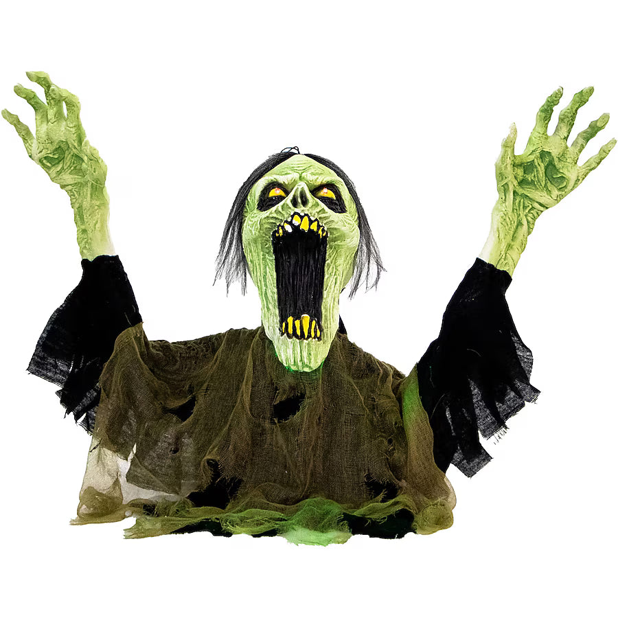Haunted Hill Farm 1.75-ft Freestanding Moaning Lighted Zombie Animatronic Halloween Prop