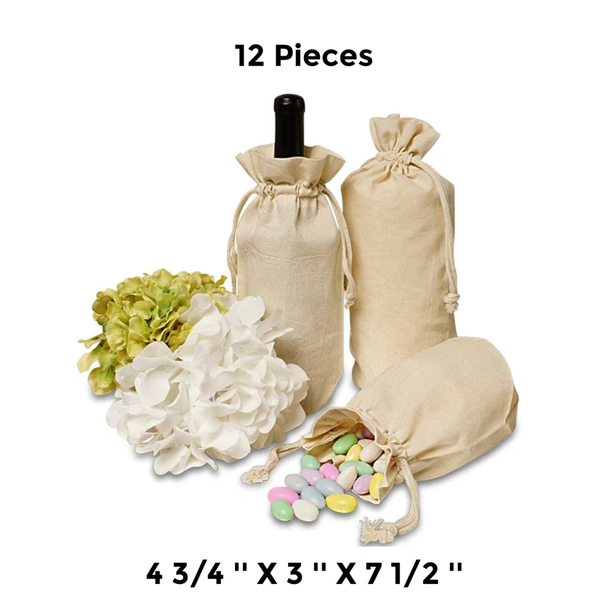 Petite Round Bottom Cotton Muslin Bag 4 3/4" x 3" x 7 1/2"