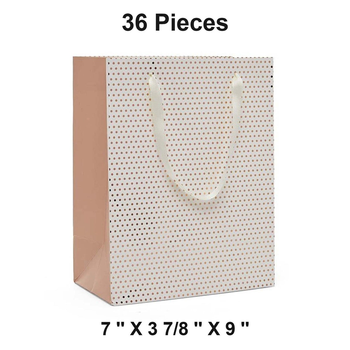 Metallic Dots Euro Totes with Ribbon Handles 7''x 3 7/8 ''x 9''  White / Rose Gold - 12 each / package