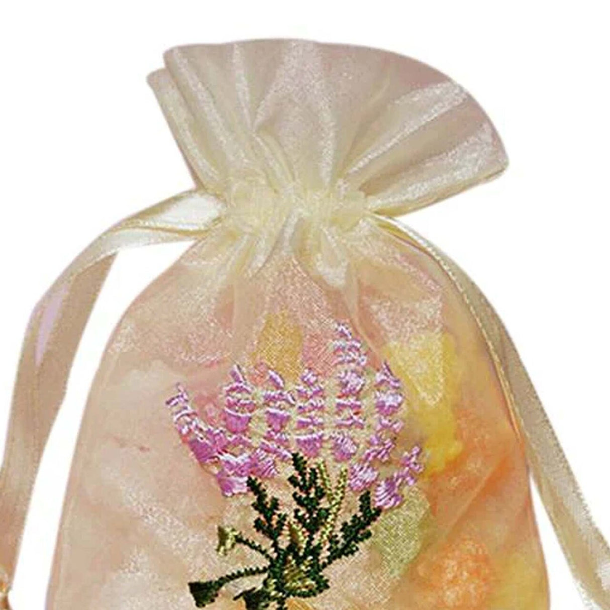 Lavender Flower Embroidered Organza Bags 4'' x 6'' for Gifts