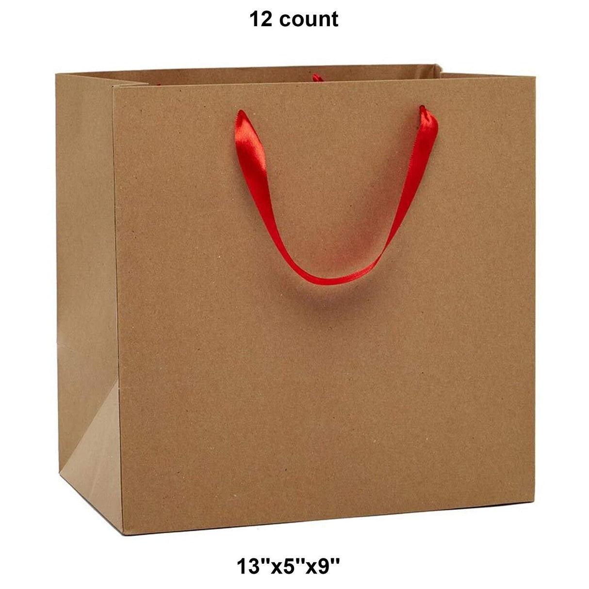 Heavy Kraft Euro Totes with Satin Ribbon Handles 13''x5''x9'' Red Color 12 EACH / PACKAGE