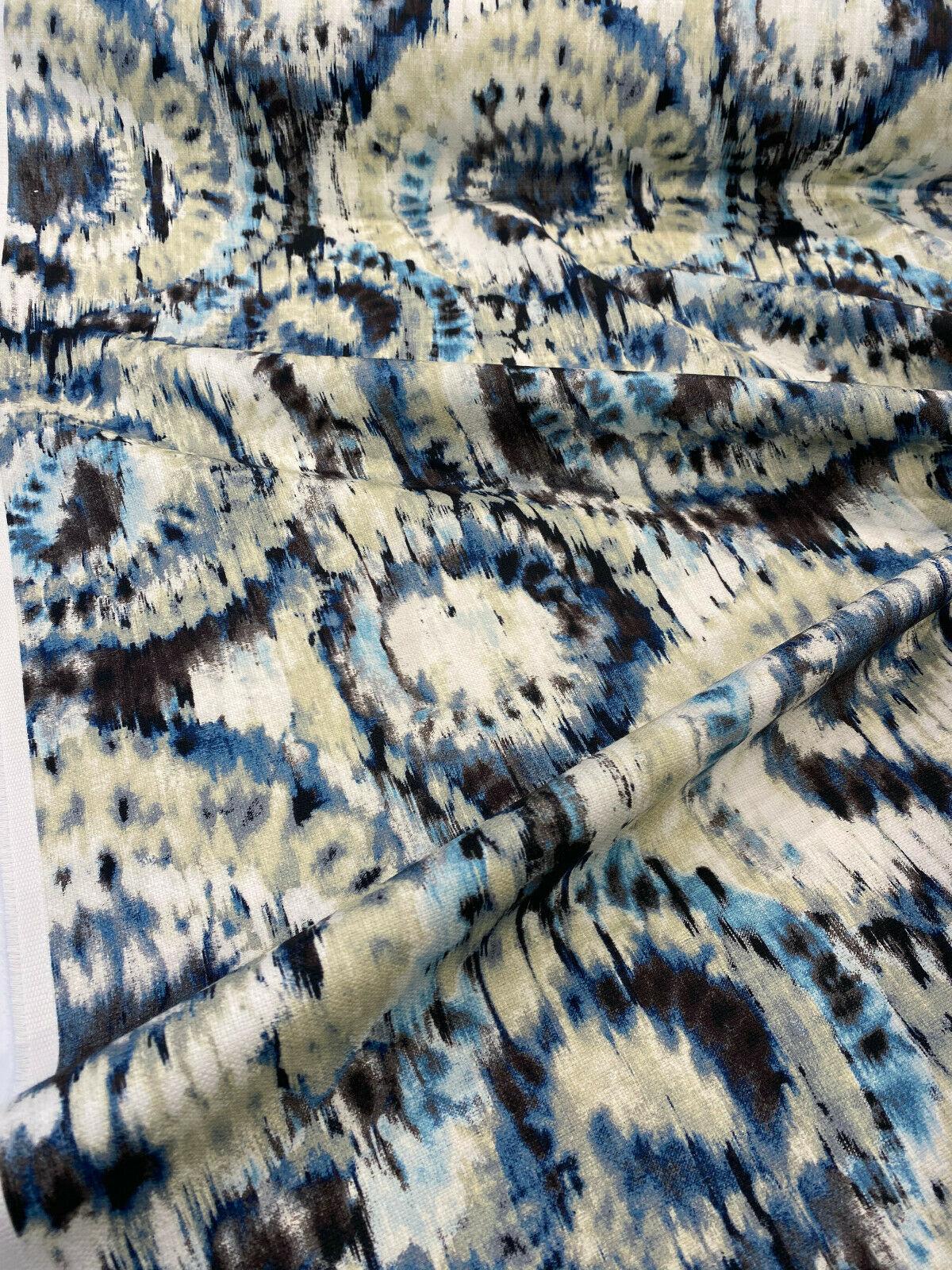 Urban Blue Ikat Cotton Fabric - Blue, Brown, Black, Beige, White, Gray, 57" Width (1 Yard)