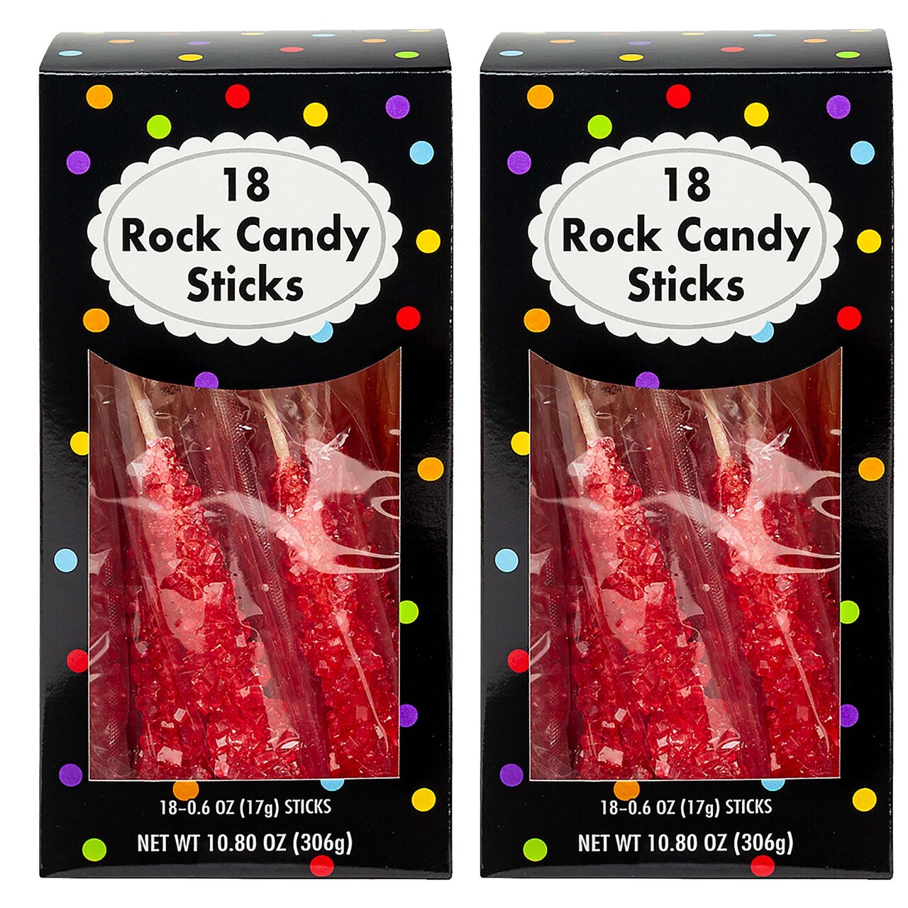 8" 10.8 oz. Bright Red Rock Candy Sticks 18 Pieces