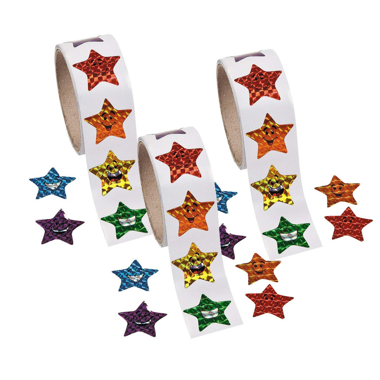 Prismatic Smiling Stars Sticker Roll 100 Pieces