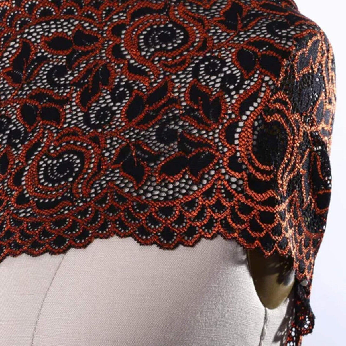 Orange and Black Rose Stretch Lace Trim 6" Wide Floral Elastic for Lingerie, Costumes & Crafts