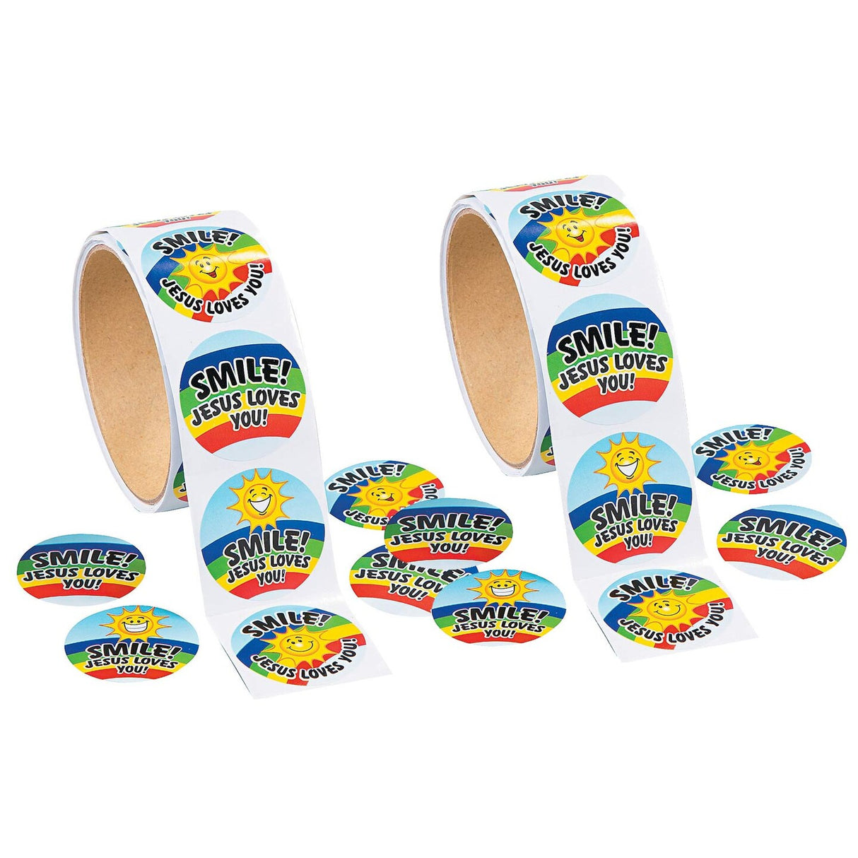 1 1/2" Smile Jesus Loves You Sticker Roll 100 Pieces