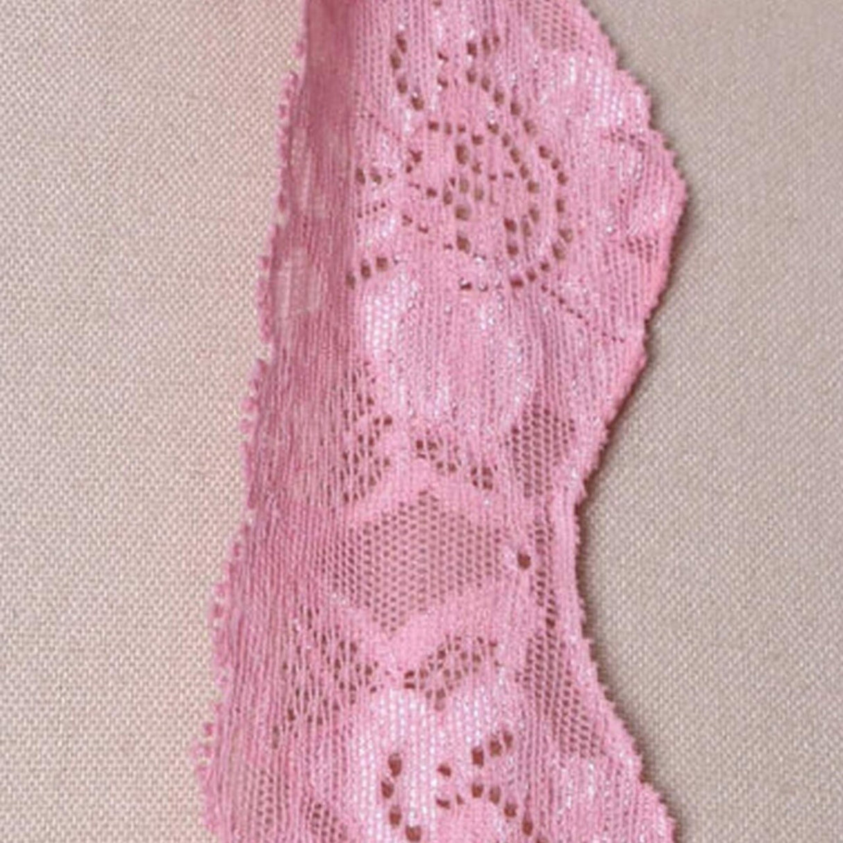 Carnation Pink Lace 2 Yards Stretch Floral Scalloped Elastic Trim for Lingerie & Sewing