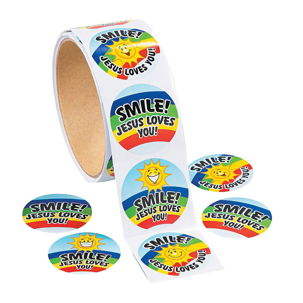 1 1/2" Smile Jesus Loves You Sticker Roll 100 Pieces