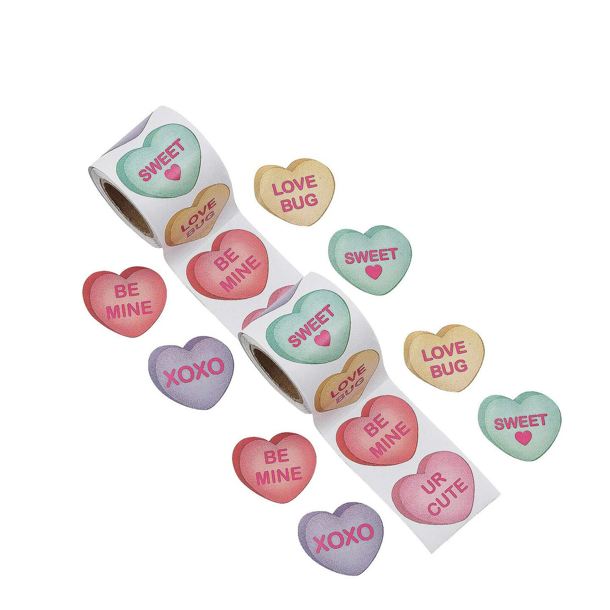 1 1/2" Valentine’s Day Conversation Heart Paper Sticker Roll 100 Pc