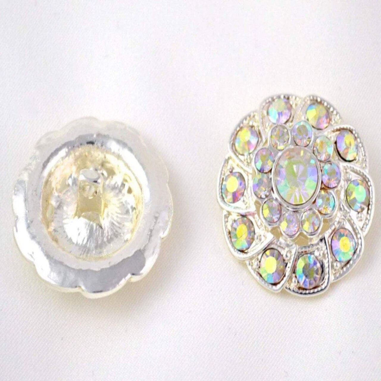7/8" Size Shiny AB Flower Dome Silver Button
