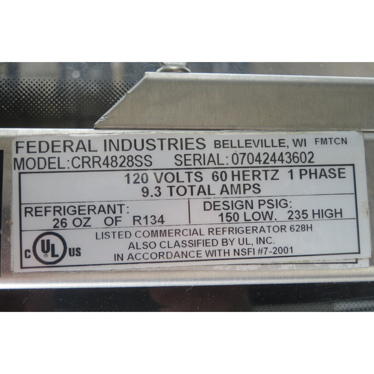 Federal CRR4828SS Refrigerator Display Case - Remote, Used Excellent Condition