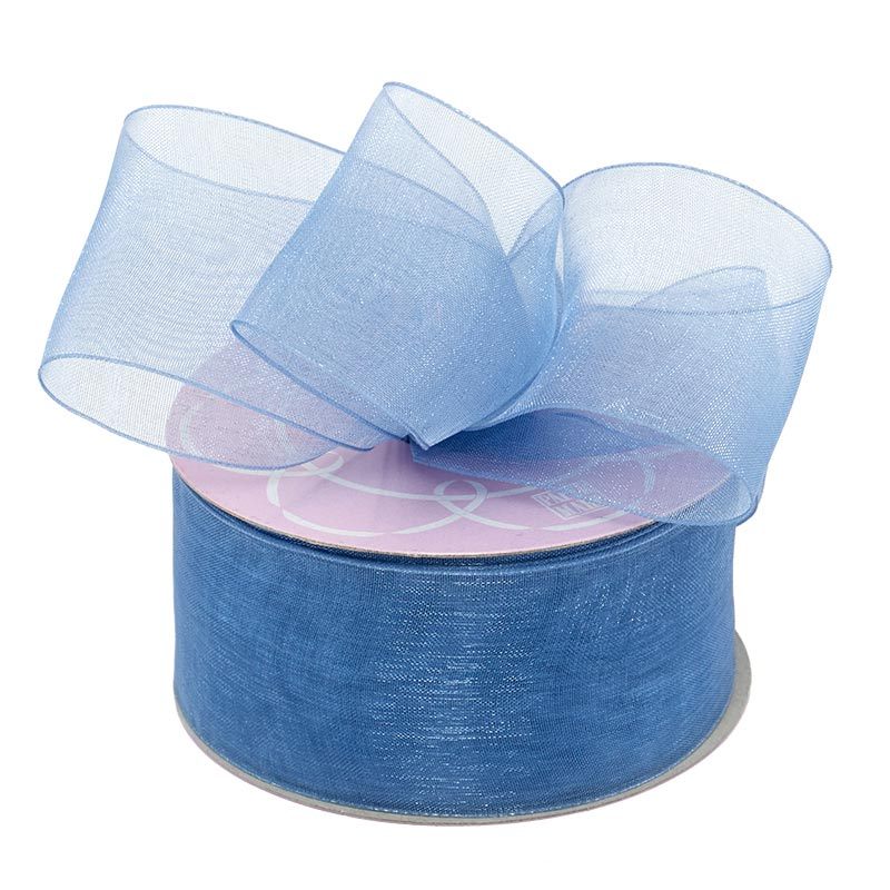 Shimmer Sheer Organza Ribbon – Smoke Blue, 1 1/2" x 100 Yards (1 Roll)