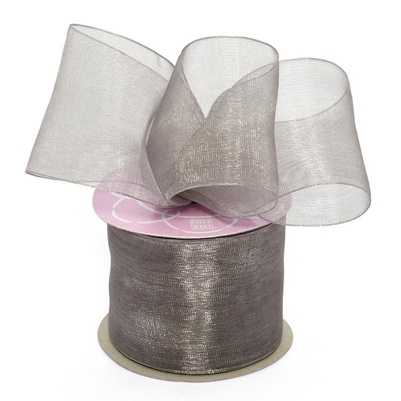 Shimmer Sheer Organza Ribbon – Gray, 7/8" x 100 Yards (1 Roll)