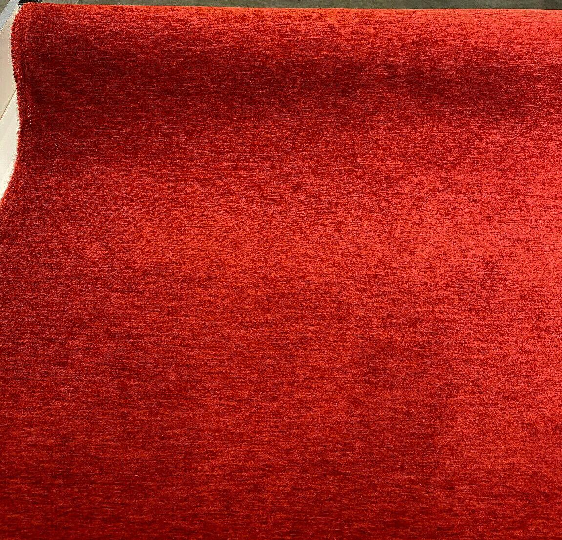 Barcelona Red Cinnabar Soft Chenille Upholstery Fabric - Solid Red Maroon, 56" Width (1 Yard)