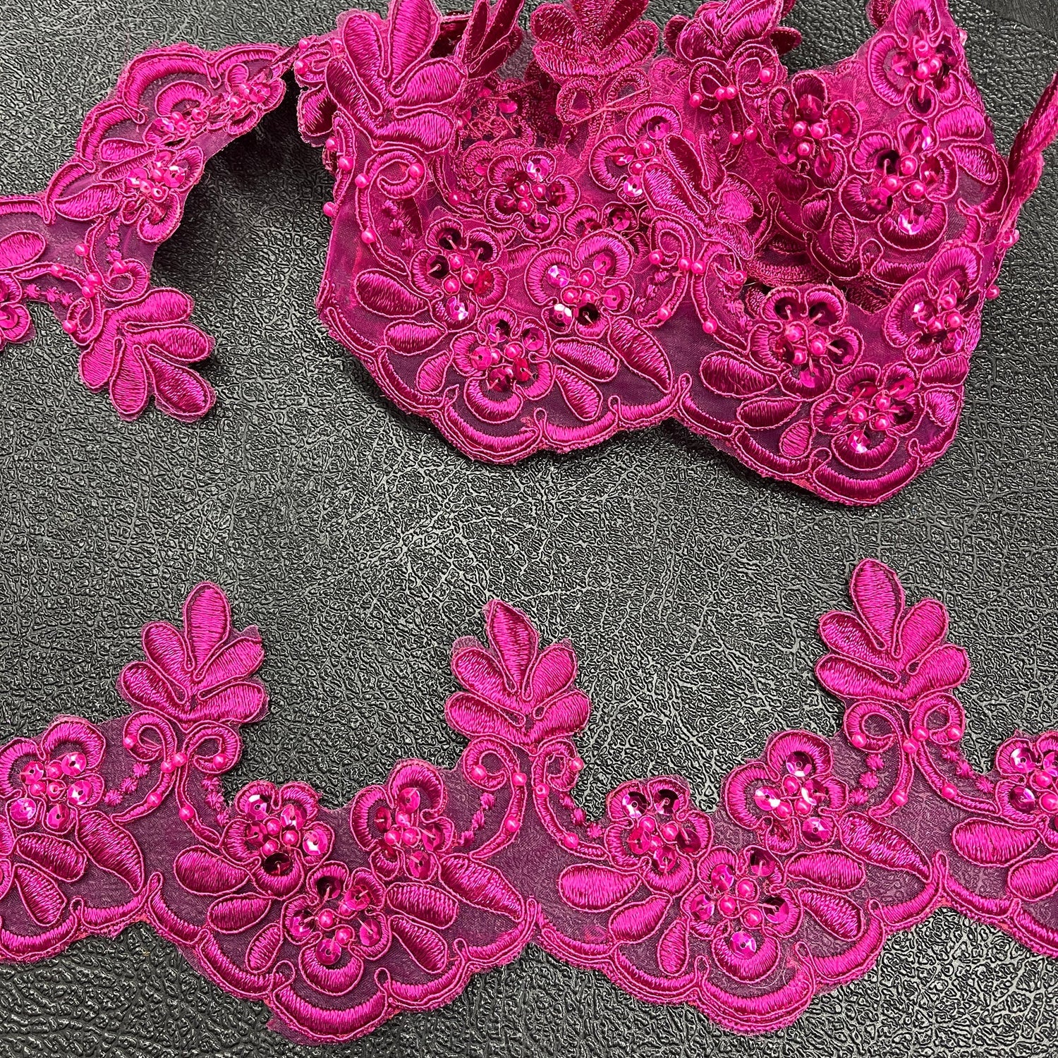 1 Yard Beaded & Corded Embroidered Lace Trim 3" Wide 100% Polyester for Bridal & Evening Dresses