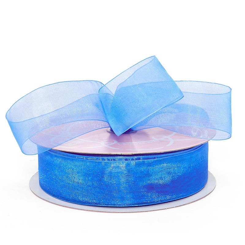 Shimmer Sheer Organza Ribbon – Aegean Blue, 5/8" x 25 Yards (1 Roll)