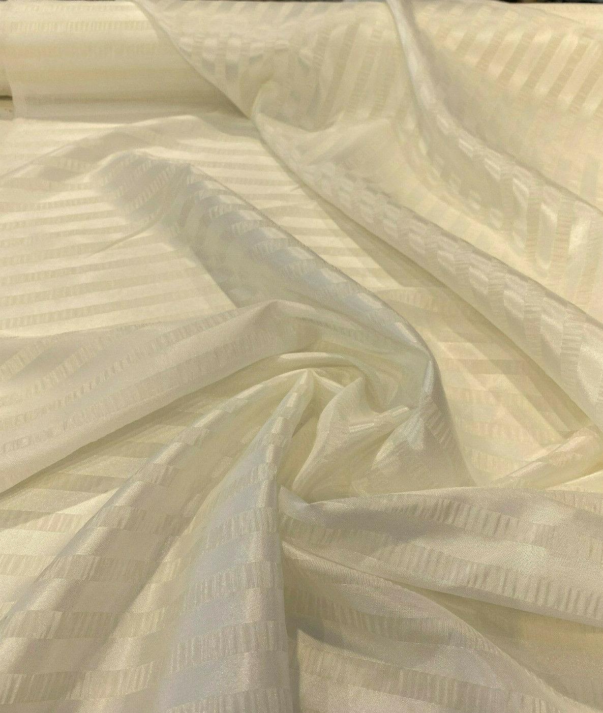 French Sheer Stripe Sala French Voile Fabric - Antique White, Horizontal Stripe, 106" Width (1 Yard)