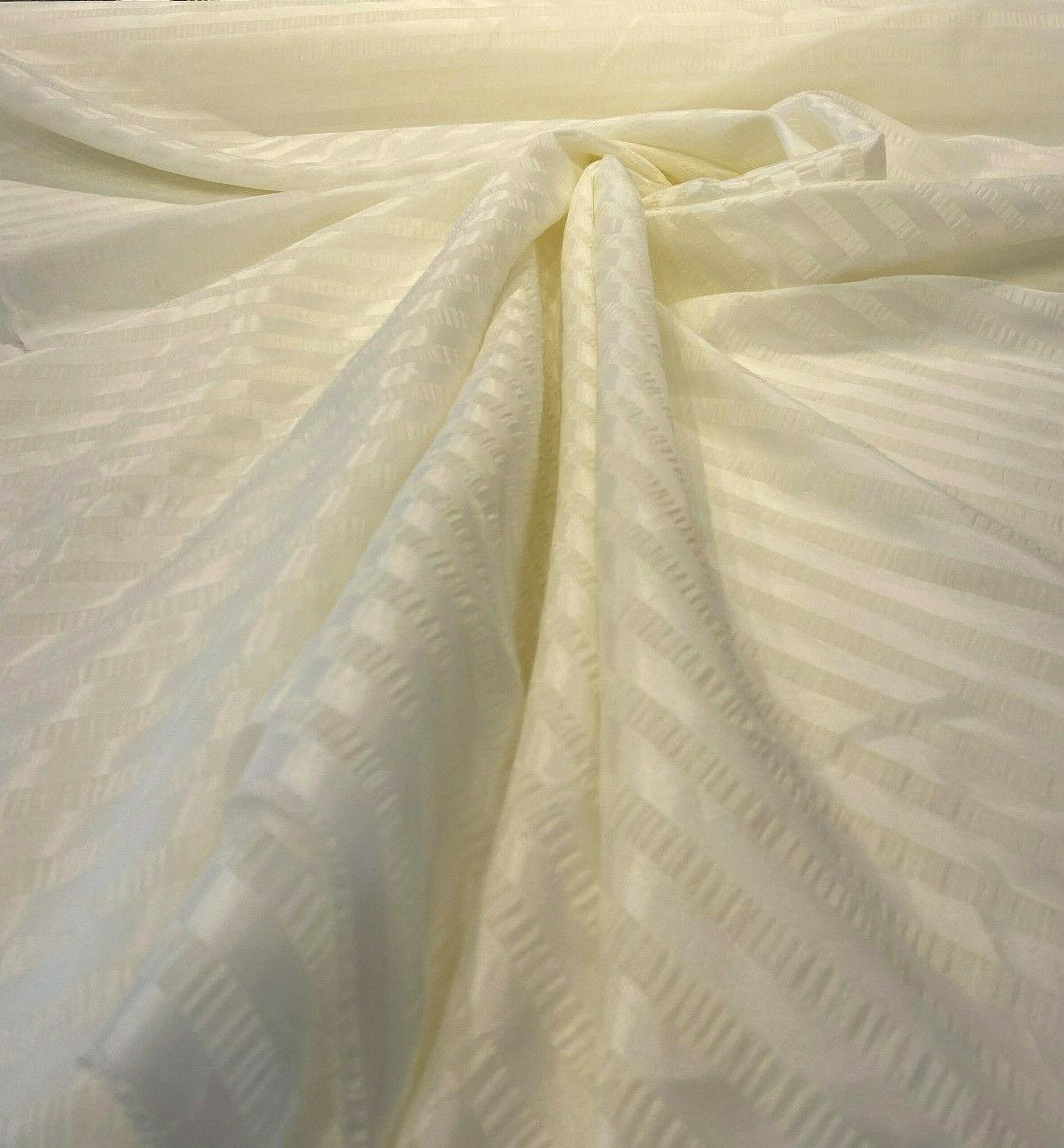 French Sheer Stripe Sala French Voile Fabric - Antique White, Horizontal Stripe, 106" Width (1 Yard)