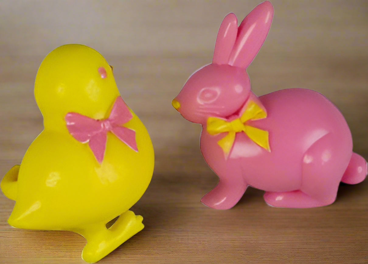 Bunny & Chick 3D Rings - Pink & Yellow Assortment -72 count, Size 1-1/4"