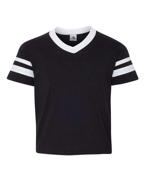 Youth V-Neck Jersey with Striped Sleeves