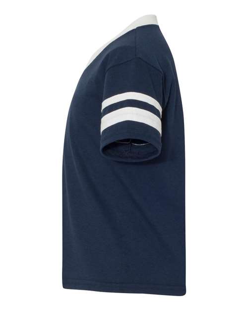 Youth V-Neck Jersey with Striped Sleeves