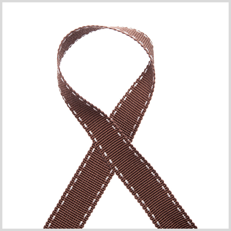 5/8" Brown Stitched Grosgrain Ribbon