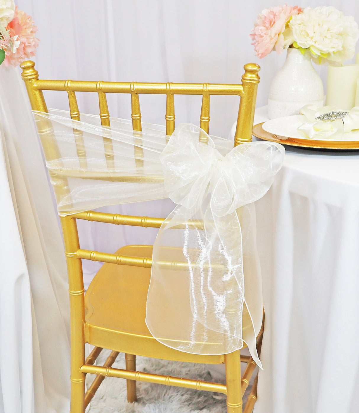 Organza Chair Sash 8x108 Ivory