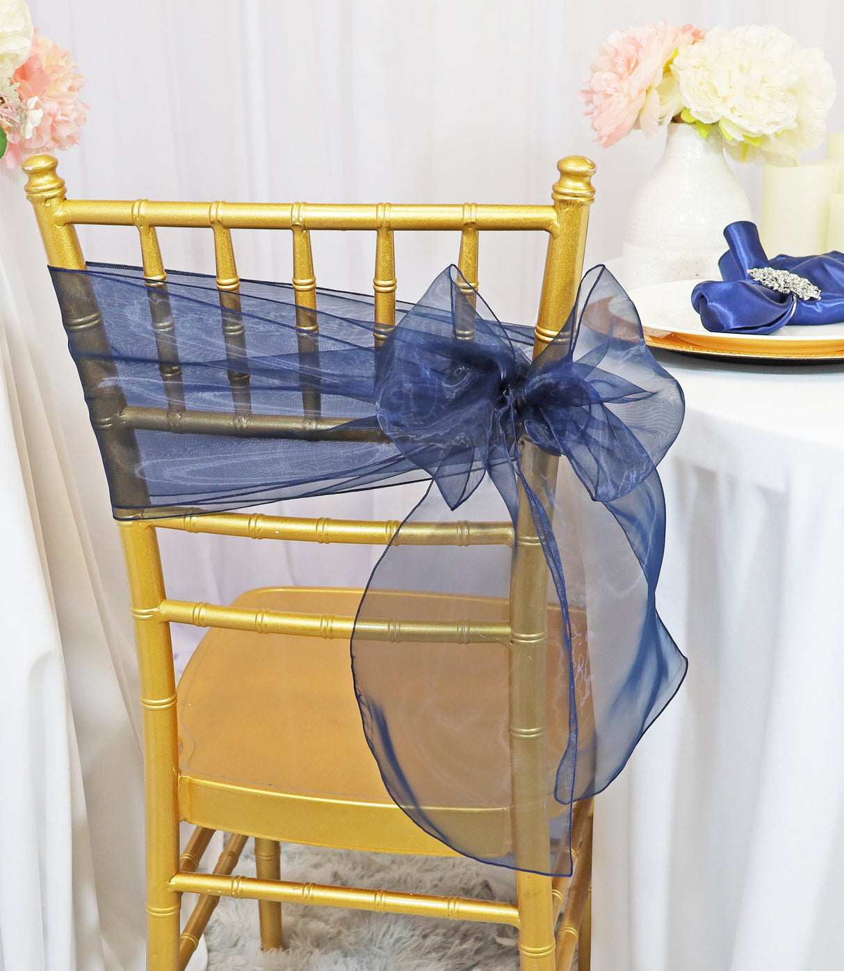 Organza Chair Sash Sample 8x108 Navy Blue