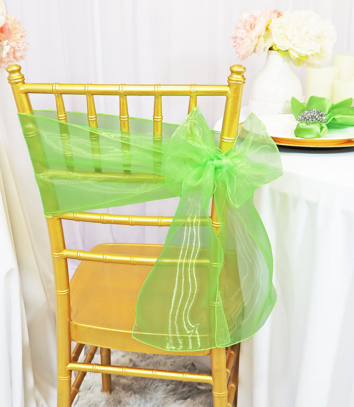 Organza Chair Sash Sample 8x108 Apple Green