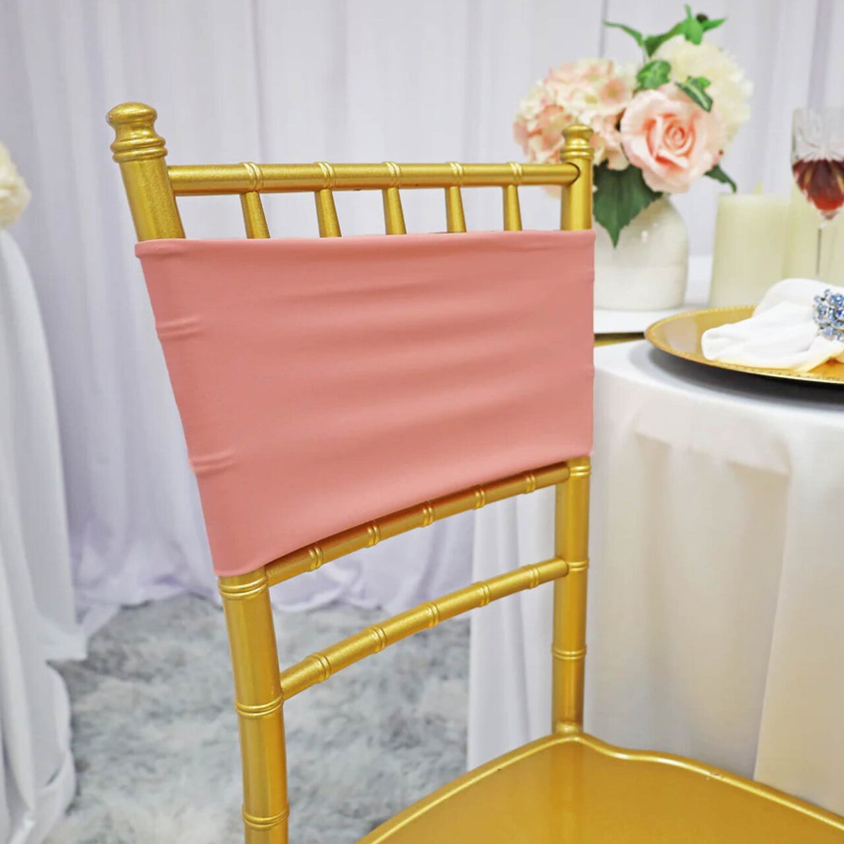 10 Pieces Soft Stretch Rose Pink Spandex Chair Bands 7 x 13 Inches