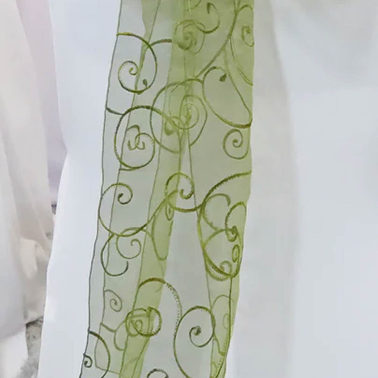 10 Pieces Moss Green Embroidered Organza Chair Sashes Elegant Sheer Wedding Decor 8"x108"