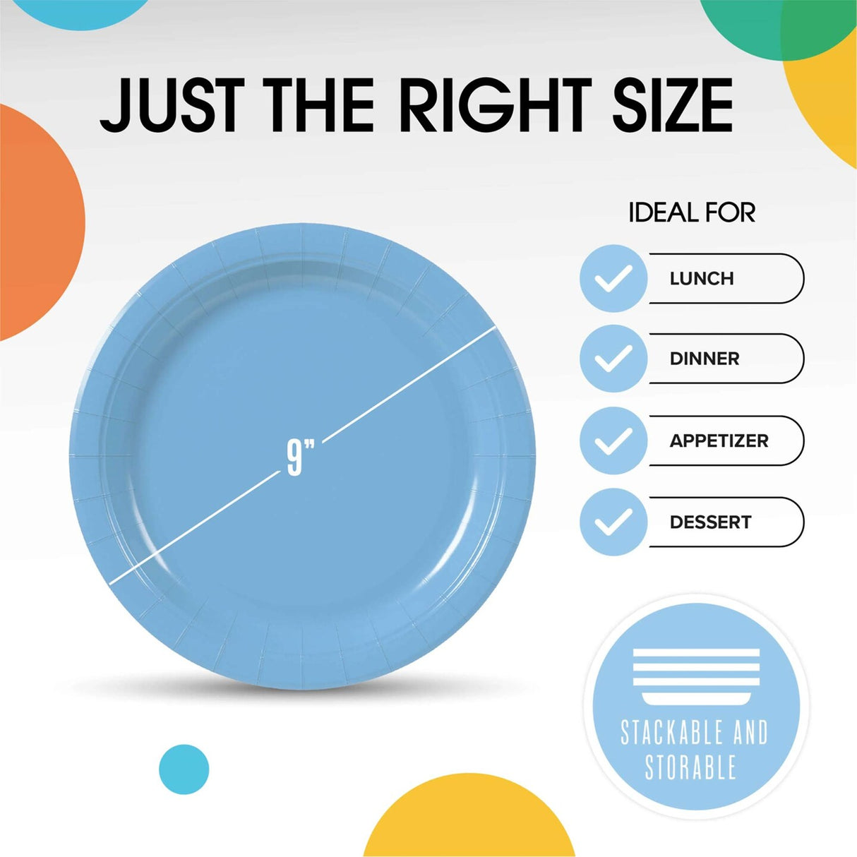 50 Count Light Blue Paper Plates 9 Inch Premium Disposable Dinner Plates for Events and Parties