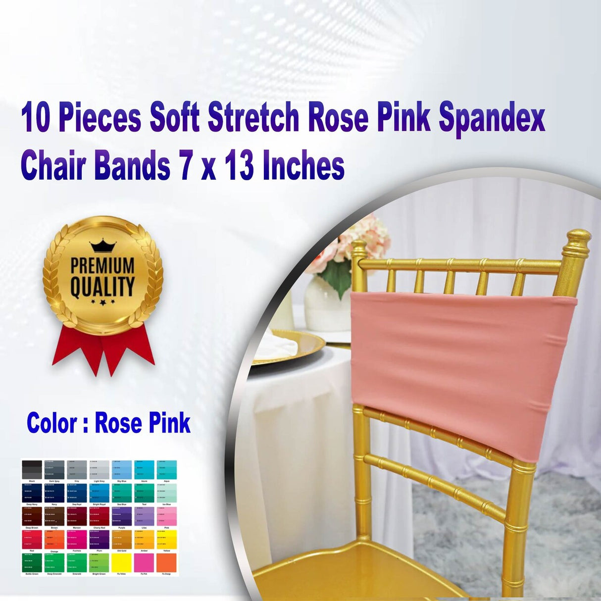10 Pieces Soft Stretch Rose Pink Spandex Chair Bands 7 x 13 Inches