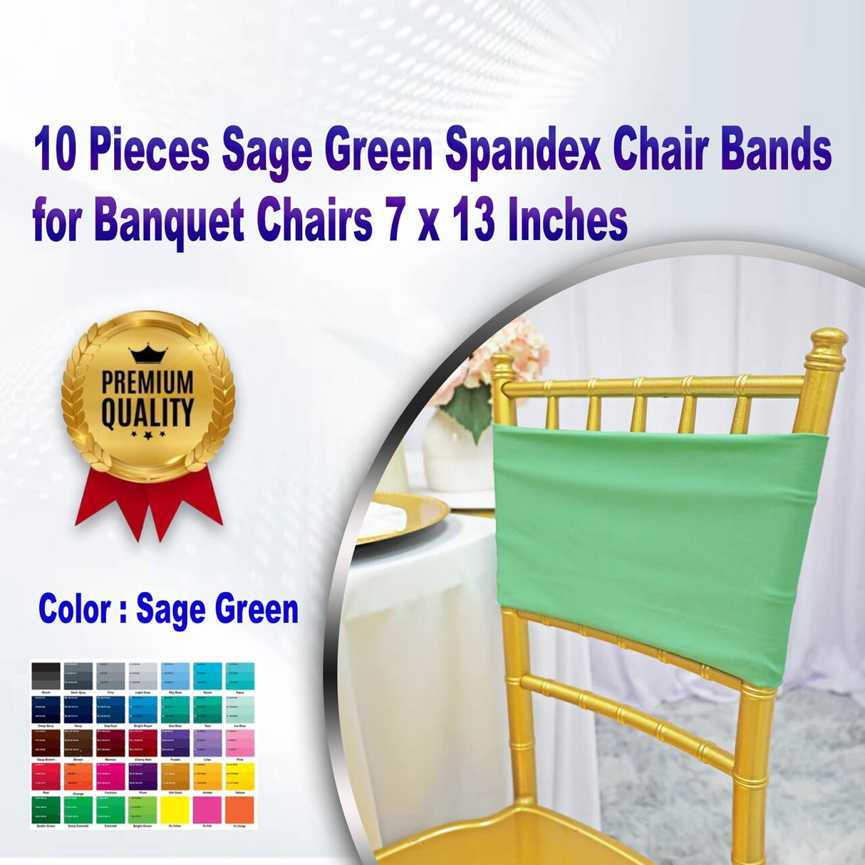 10 Pieces Sage Green Spandex Chair Bands for Banquet Chairs 7 x 13 Inches