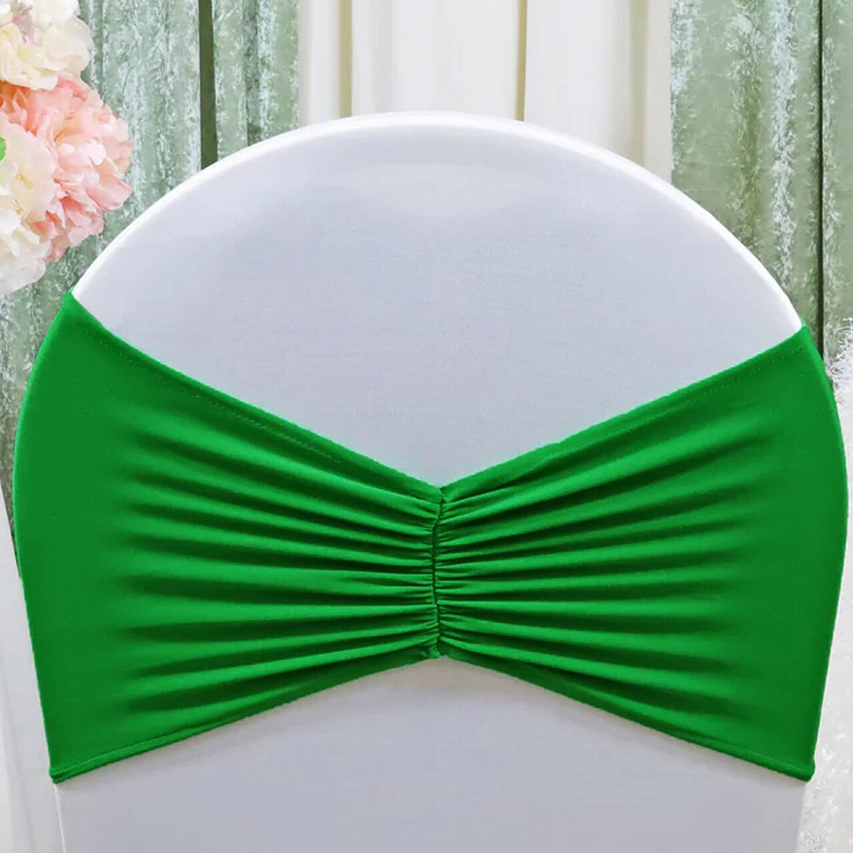 10 Pieces Emerald Green Ruffled Spandex Chair Bands for Vibrant Event Decor 8x13 inches
