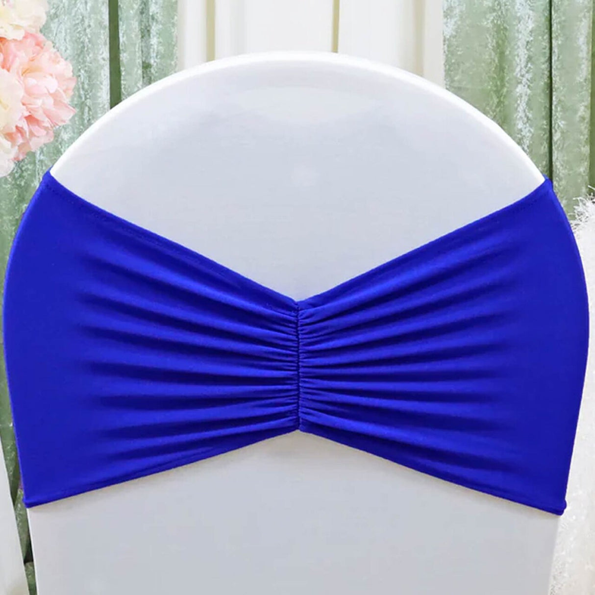 10 Pieces Royal Blue Ruffled Spandex Chair Bands for Vibrant Event Decor 8x13 inches