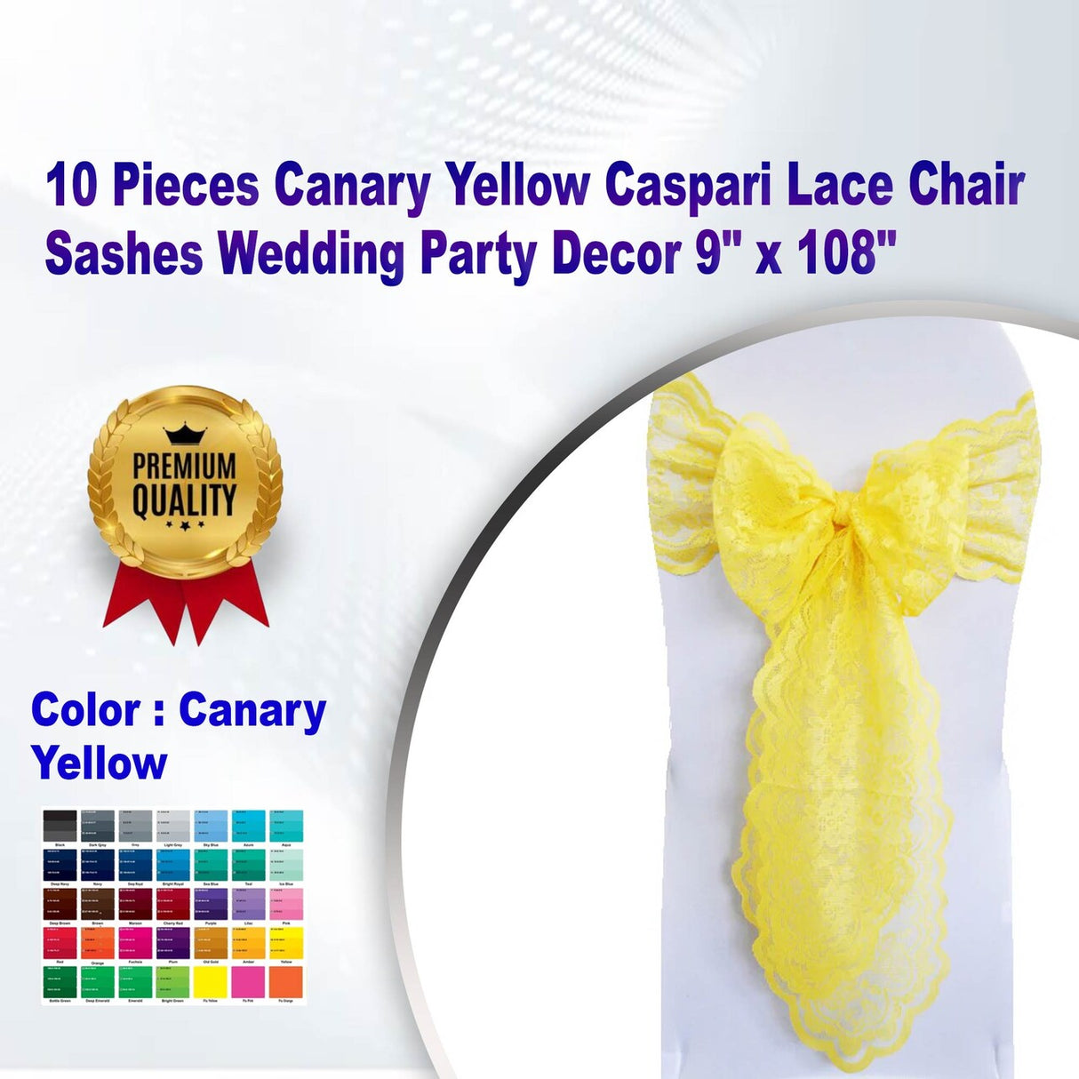 10 Pieces Canary Yellow Caspari Lace Chair Sashes Wedding Party Decor 9" x 108"