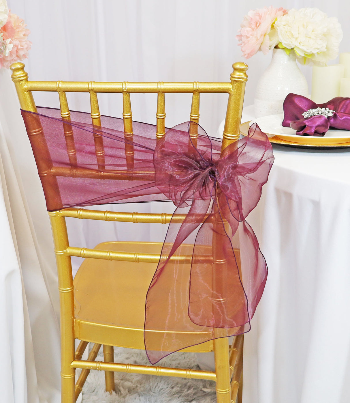 Organza Chair Sash Plum