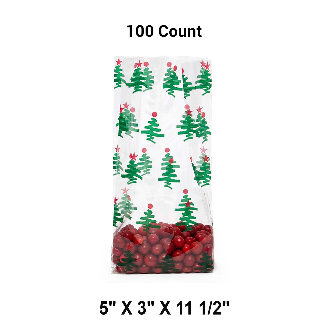 5” x 3” x 11.5” Holiday Cello Bags with Festive Patterns