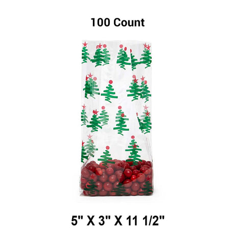 5” x 3” x 11.5” Holiday Cello Bags with Festive Patterns