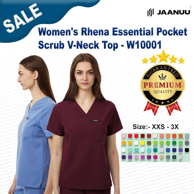 Jaanuu® Women's Rhena Essential 1 Pocket Scrub V-Neck Top