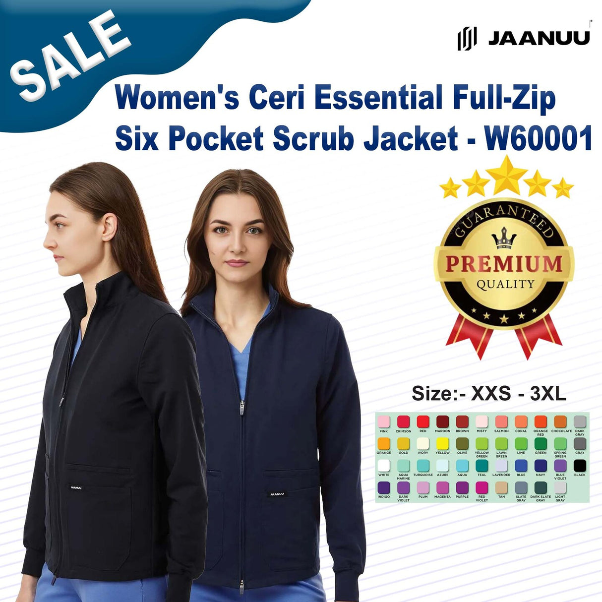Jaanuu® Women's Ceri Essential Full-Zip 6 Pocket Scrub Jacket