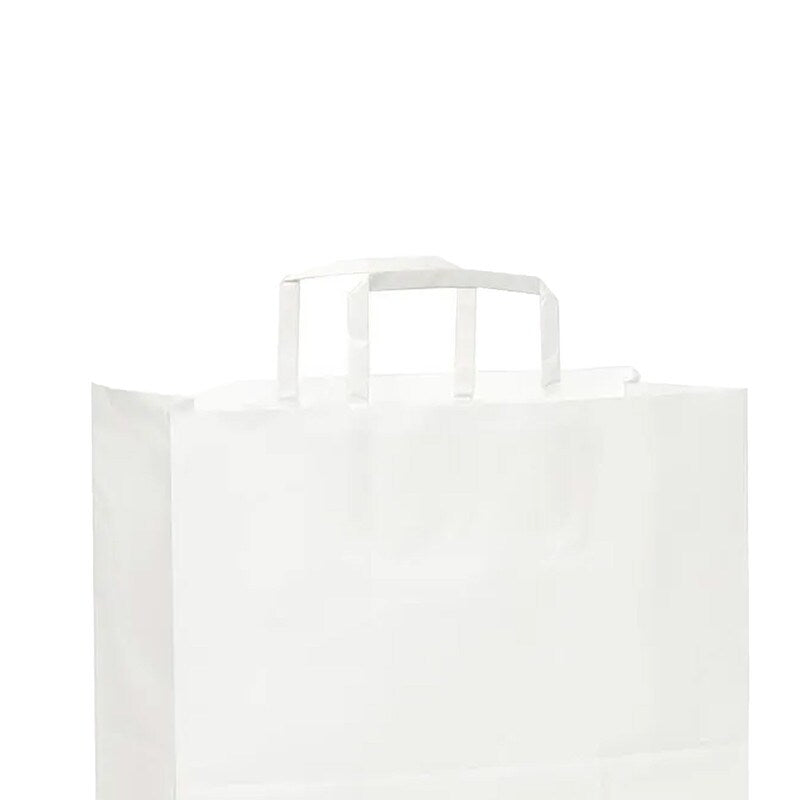 White Paper Bags with Flat Handles 12" x 7" x 12"